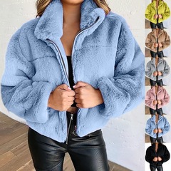 2023国境を越えたアマゾンは欧米の女装秋冬兎毛が毛皮のジッパーのカーディガンのぬいぐるみ保温コートを真似ている