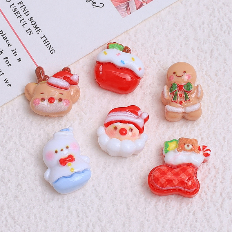迷你圣诞节雪人卡通diy饰品配件奶油胶树脂小配件发夹美甲材料包|undefined