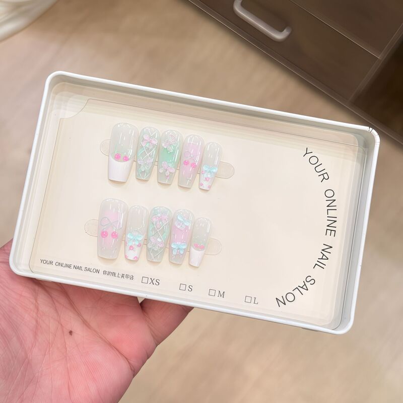 Mint Soda Cute Green Handmade Wearable Nails Medium-Length New Style Gentle and Complexion-Enhancing High-End Girly Nail Pieces Mint Soda Cute Green Handmade Wearable Nails Medium-Length New Style Gentle and Complexion-Enhancing High-End Girly Nail Pieces