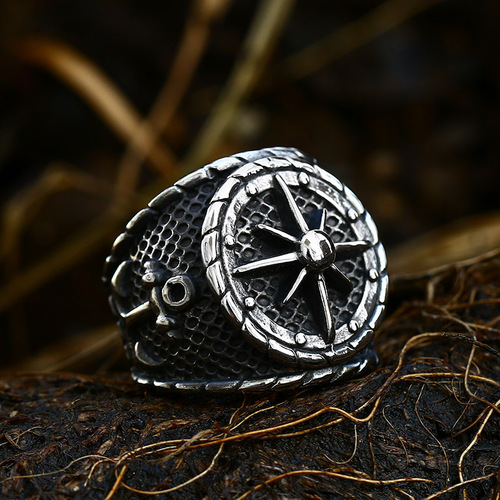 beier foreign trade retro compass titanium steel ring European and American men's stainless steel cast anchor ring