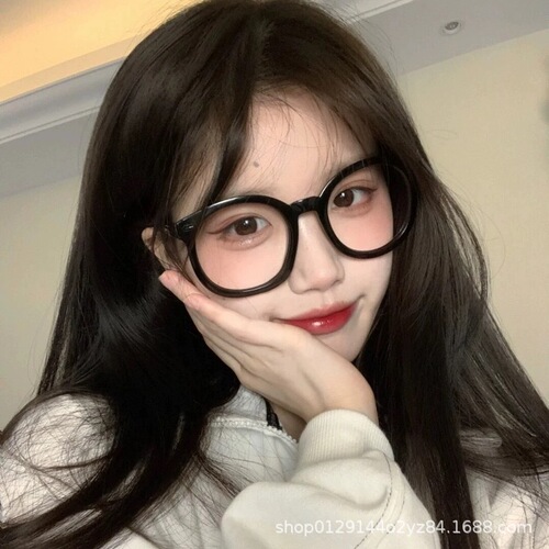 Hollywood style black thick-framed retro literary bare flat glasses frame for women with large round faces and slimming effect, suitable for men