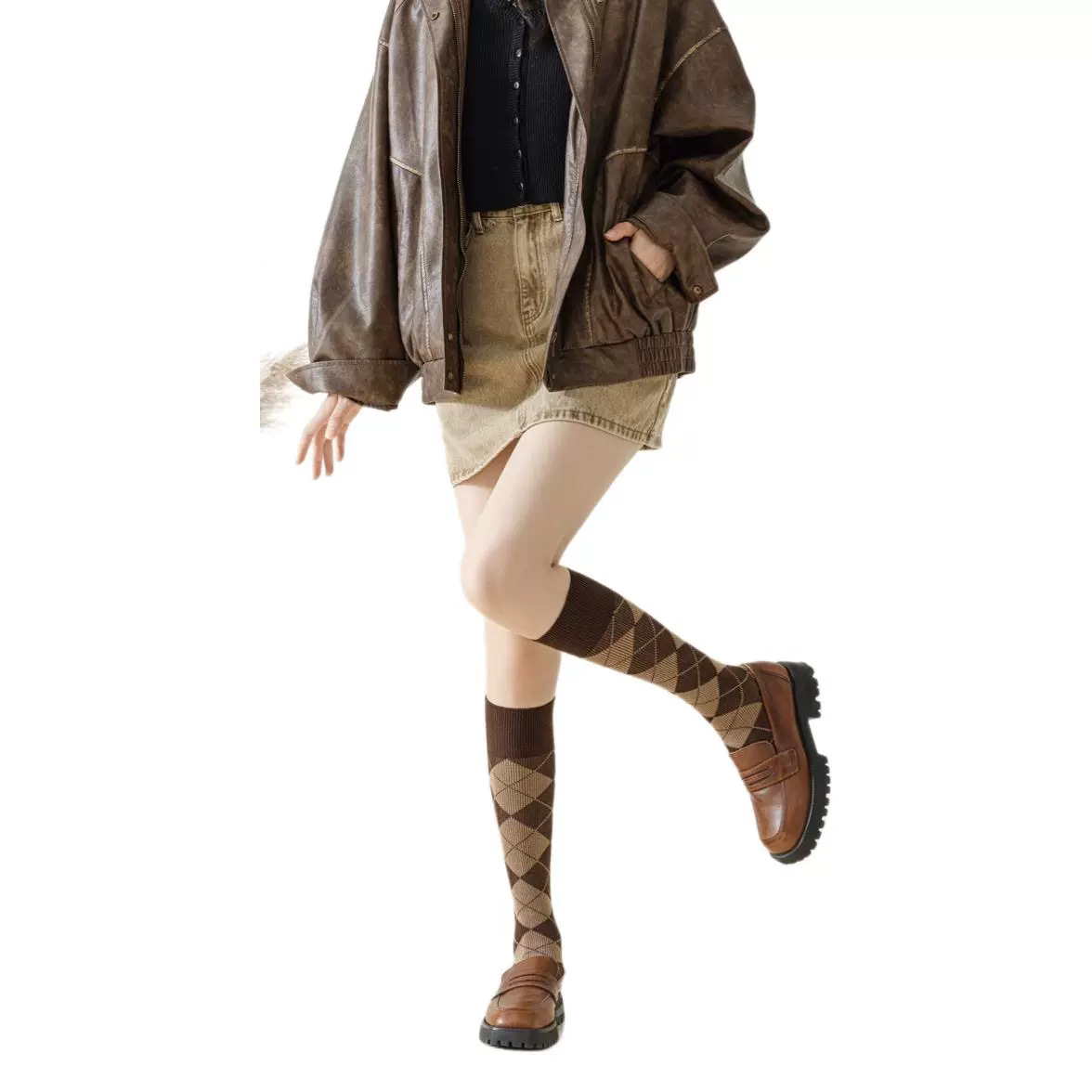 Calzini snellenti stile college britannico classico a doppia cucitura 2025d per donna, stile Argyle Ins, calzini lunghi fino al ginocchio_voghion.com