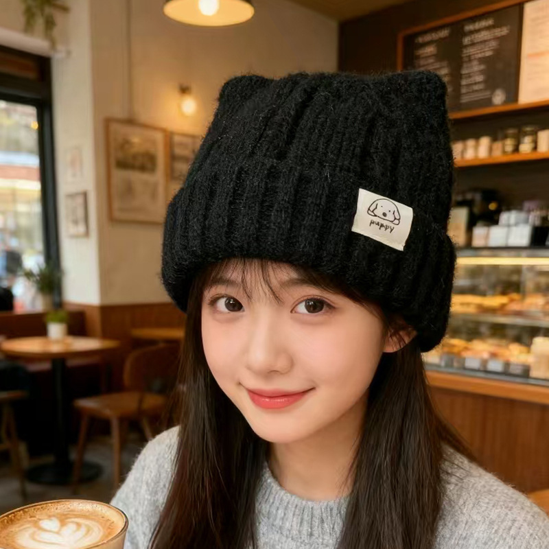 毛线帽子女秋冬保暖加厚护耳针织帽韩版可爱显脸小百搭骑行套头帽|undefined