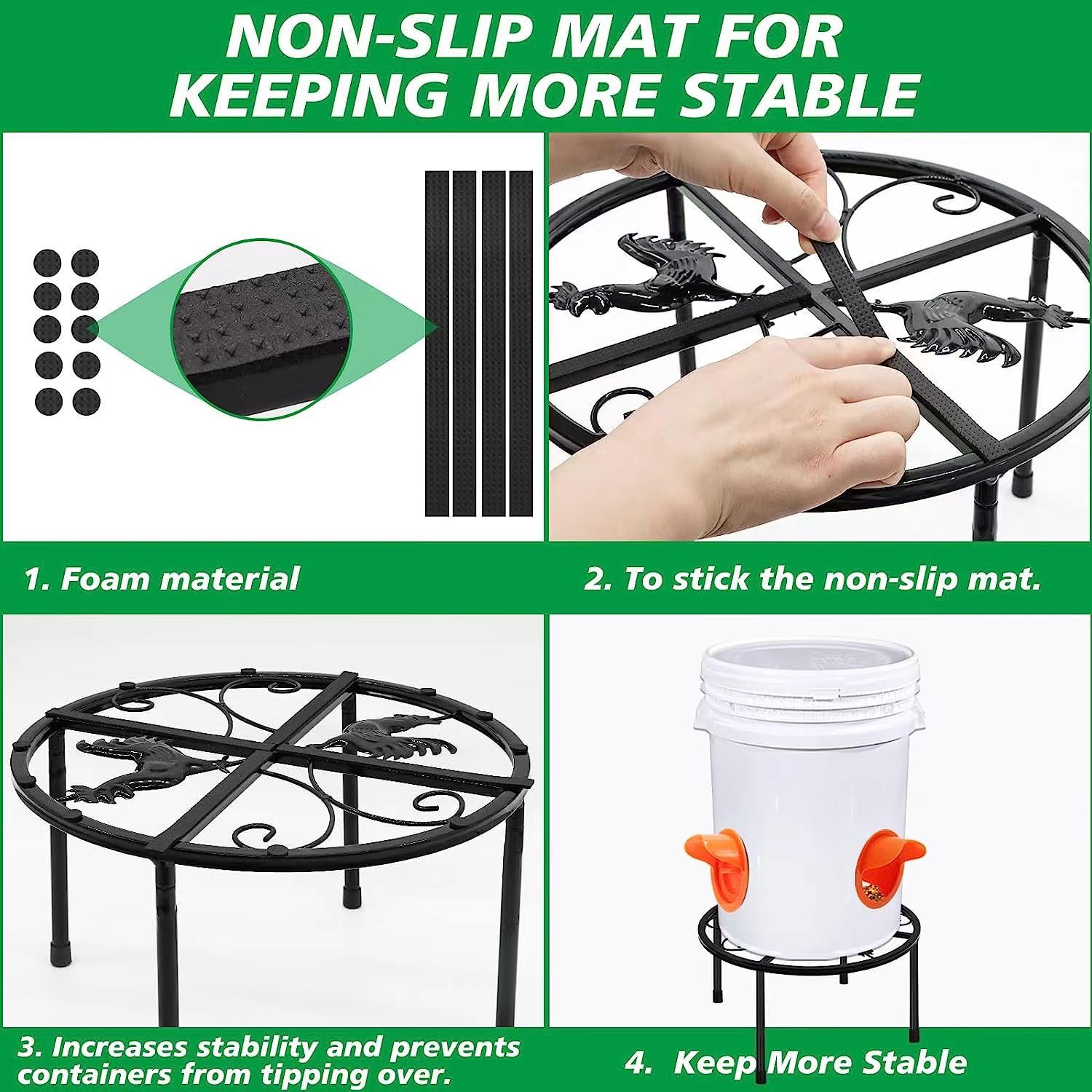 Light luxury metal pedestal suitable for chicken feeders, featuring a 4-leg detachable iron frame and a round, recessed-support shelving unit.