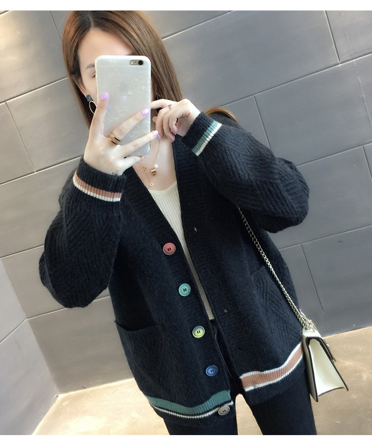 Women's Clothing Knitted Sweater V Neck All match Small Cardigan Jacket Women's Colorblock Sweater _voghion.com