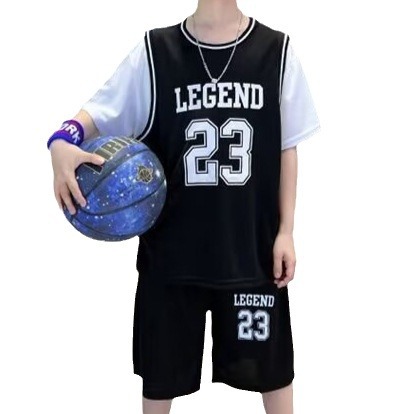 어린이 착용 소년 여름 착용 세트 2024 새로운 스타일 중대형 소년 여름 얇은 잘 생긴 빠른 건조 스포츠 세트