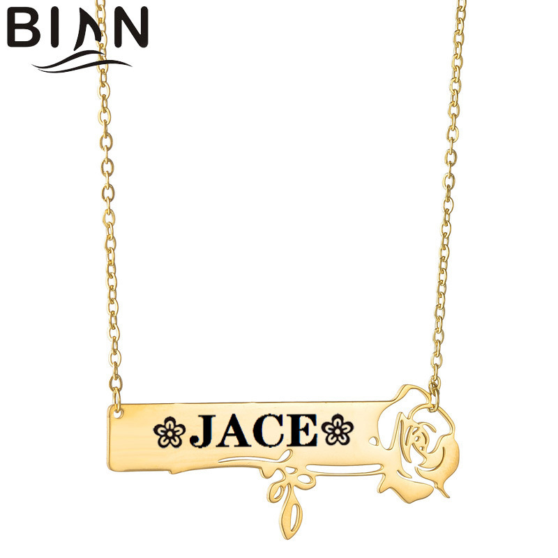 DIY name customized rose lace square brand laser lettering necklace women's stainless steel clavicle chain jewelry DIY name customized rose lace square brand laser lettering necklace women's stainless steel clavicle chain jewelry