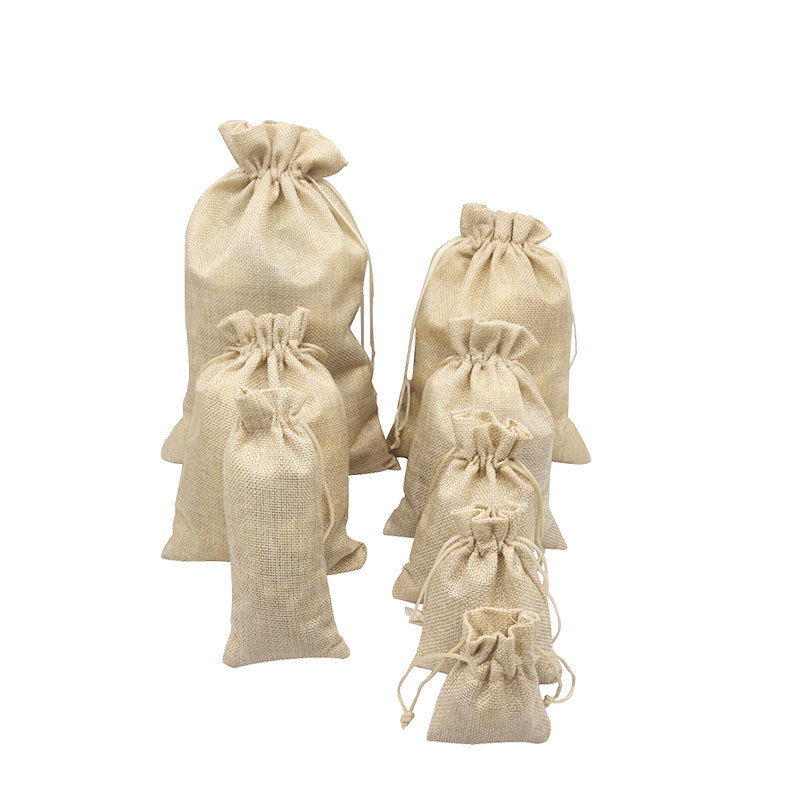 彩色麻布禮品袋米黃色仿麻布束口袋抽繩麻布袋首飾禮品包裝袋