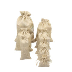 彩色麻布禮品袋米黃色仿麻布束口袋抽繩麻布袋首飾禮品包裝袋