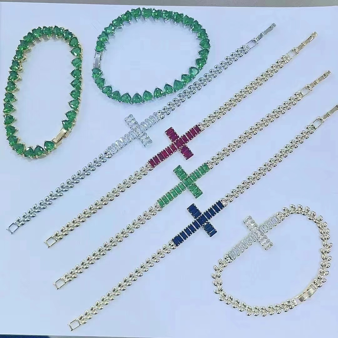 Retro Cross Copper Inlay Zircon Bracelets 1 Piece