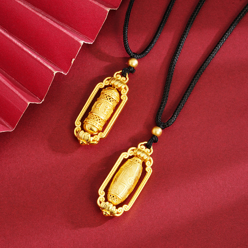 Patrimonio antiguo collar de oro de seis palabras mantra oración Tubo negro cuerda COLLAR COLGANTE todo fósforo estilo chino suministro directo de fábrica