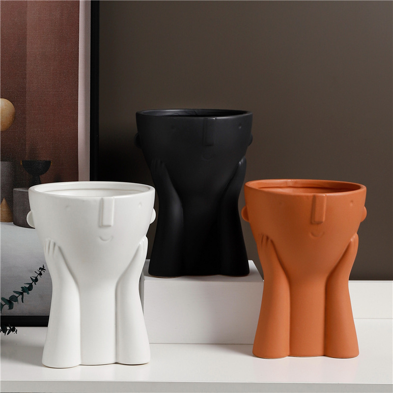 卡通北欧陶瓷人像花盆抽象人脸花盆客厅室外花卉绿植创意装饰摆件