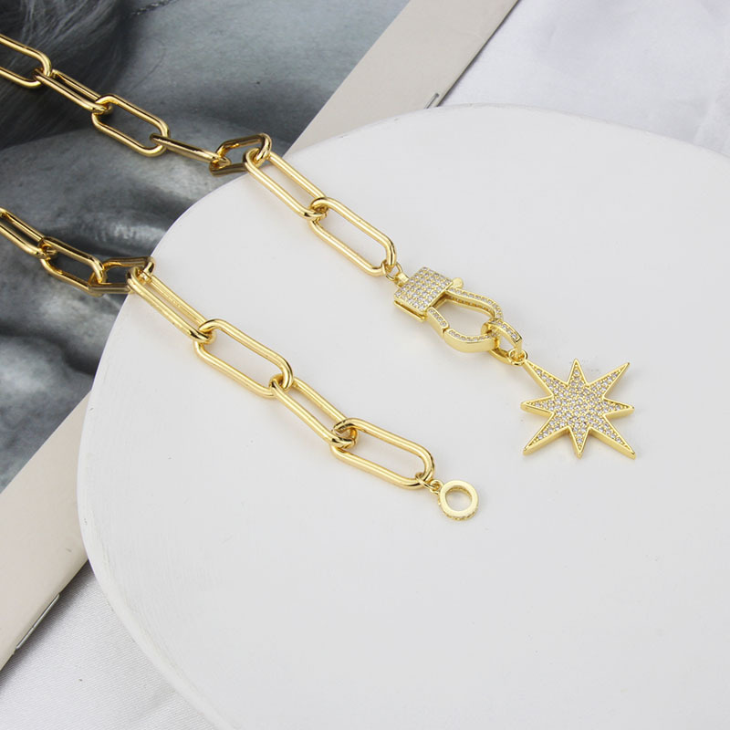 Cross-border New Arrival Hip Hop Cool Asterism Necklace For Men And Women In Stock Direct Supply European And American Simple Copper-plated Gold Inlaid Zirconium Sweater Chain display picture 4