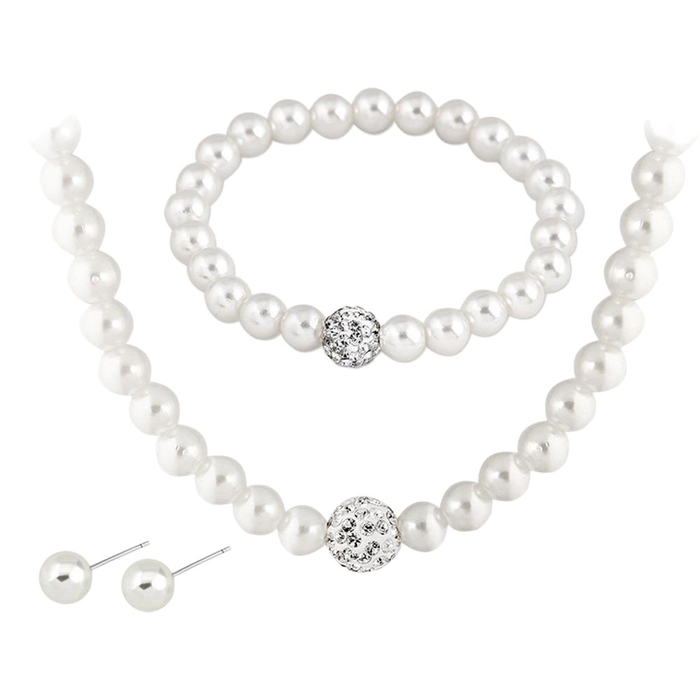 AliExpress Creative Imitation pearl necklace bracelet earrings suit three-piece set foreign trade bridal jewelry accessories cross