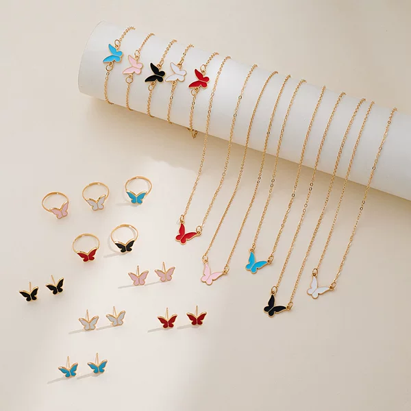 White Butterfly Drop Glaze Necklace Exquisite Simple All-match Niche Fashion High-end Sense Clavicle Chain Temperament Necklace suit