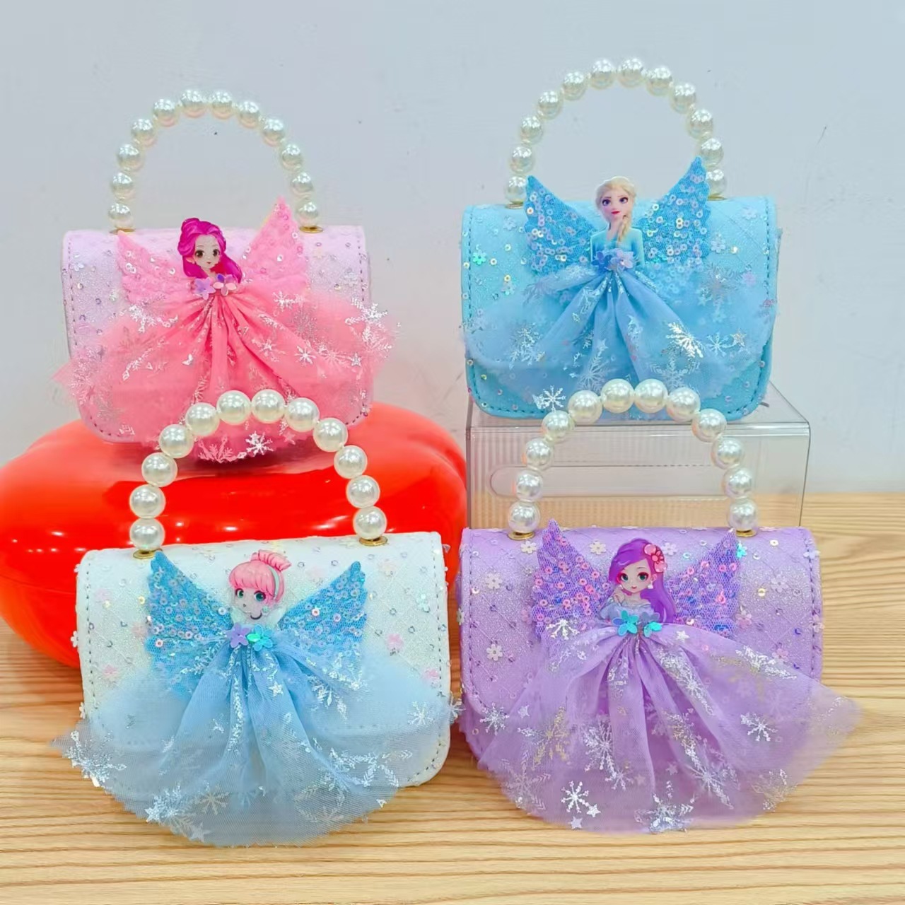 2024 nuevo estilo malla arco bolso para niños pequeño fragancia moda perla monedero princesa diagonal bolso