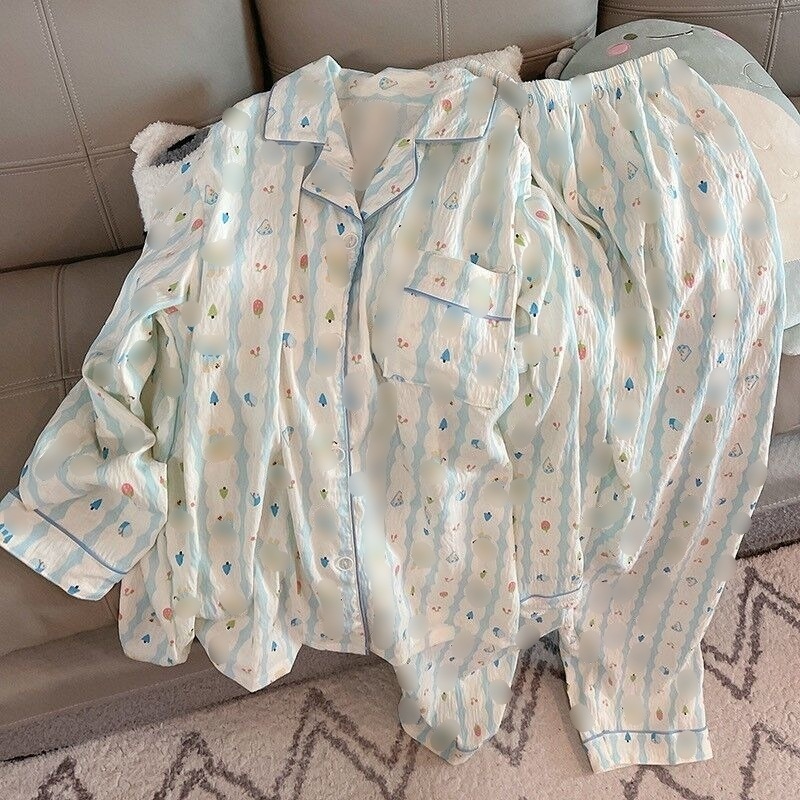 睡衣女春秋季新款云朵棉合集长袖长裤翻领可爱卡通少女甜美家居服|undefined