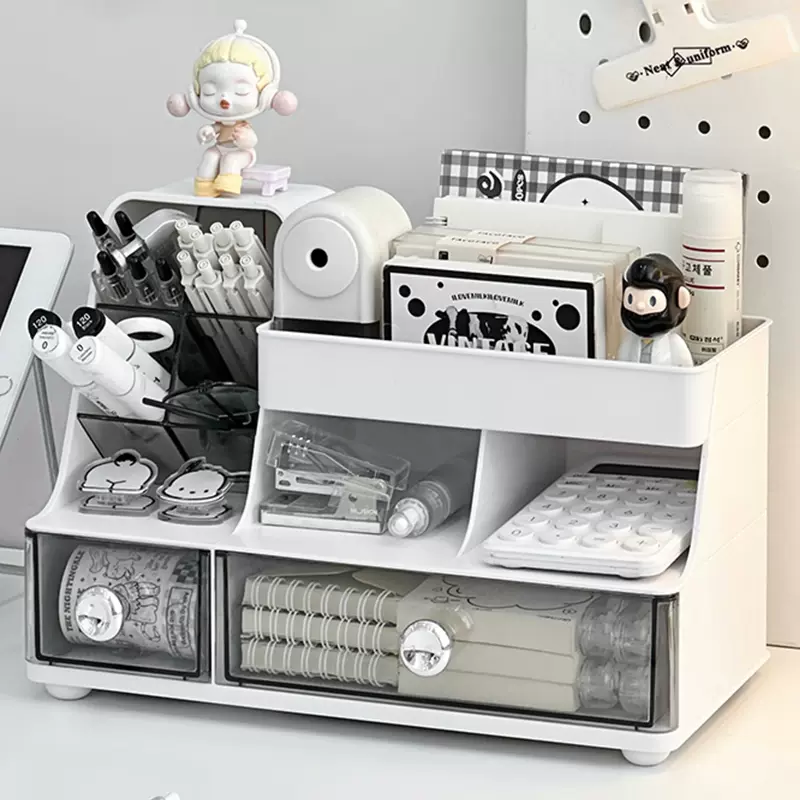 桌面收纳盒抽屉式大容量笔筒学生书桌文具整理办公室物置物架盒子