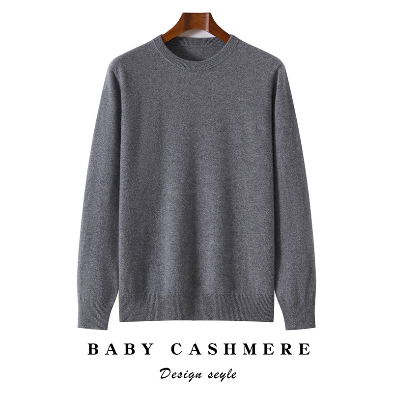 Men's 100% pure cashmere crew neck sweater, loose-fitting casual knit, perfect as a base layer or warm top