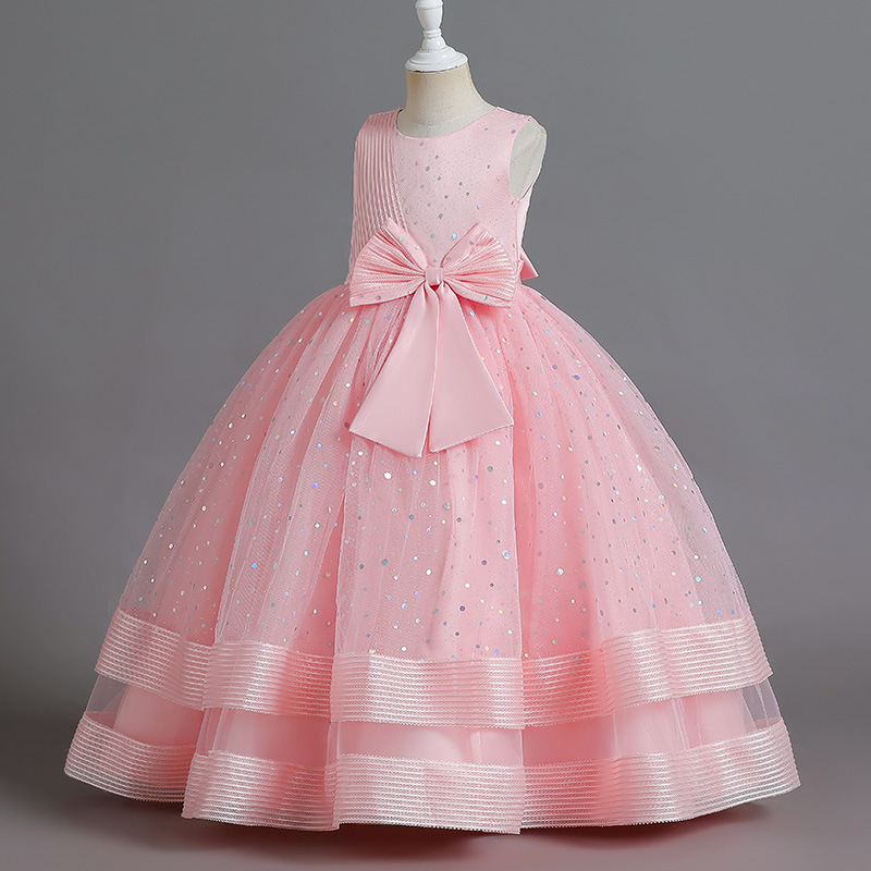 thumbnail image 2 of Ropa para niños, vestido de niña con punto de onda, vestido de princesa con lazo grande, vestido de niña de flores para niñas, 2 of 5