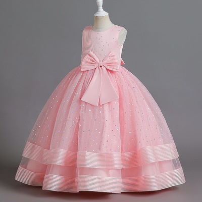 Girls kids jazz dance dress princess dresses children dress bow flower girls model show catwalk dress host singer piano chorus stage performance tutu skirts