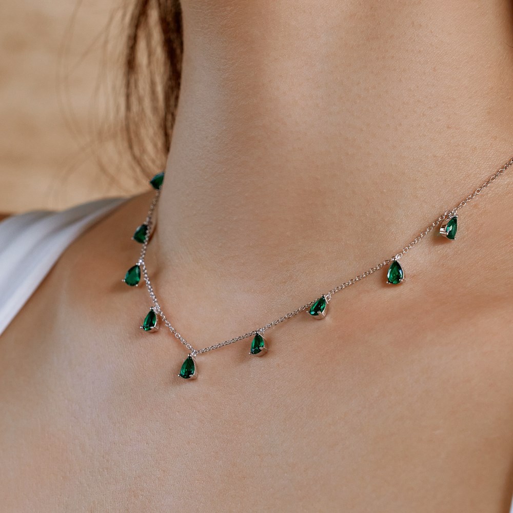 Zircon Inlay Material 925 Sterling Silver Zircon Plating Inlay Water Droplets Pendant Necklace