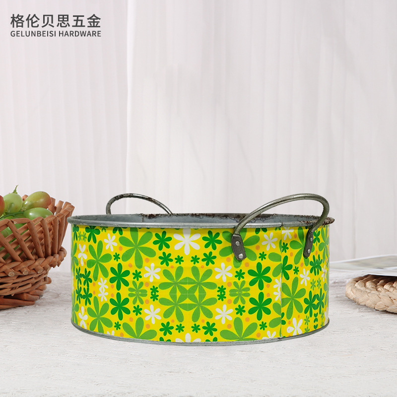 圆形印刷水果托盘供应镀锌铁冰桶party收纳盘长方形水果饮料餐盘