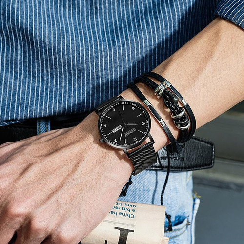 Swiss fully automatic mechanical watch men's student Korean version fashionable dual calendar waterproof luminous ultra-thin