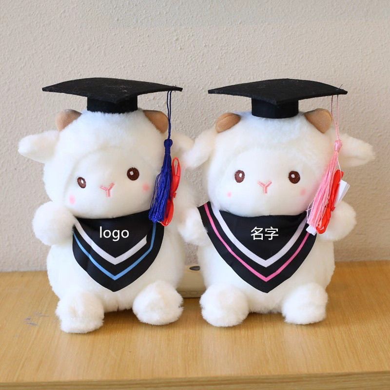 Muñeca de cordero de graduación con sombrero médico usar camiseta usar suéter para regalar a los estudiantes juguetes de peluche se pueden imprimir
