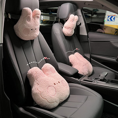 Car Headrest Cartoon Rabbit Car Soft Comfortable Neck Pillow Cushion Lamb Fleece Headrest Waist Support Car Accessory