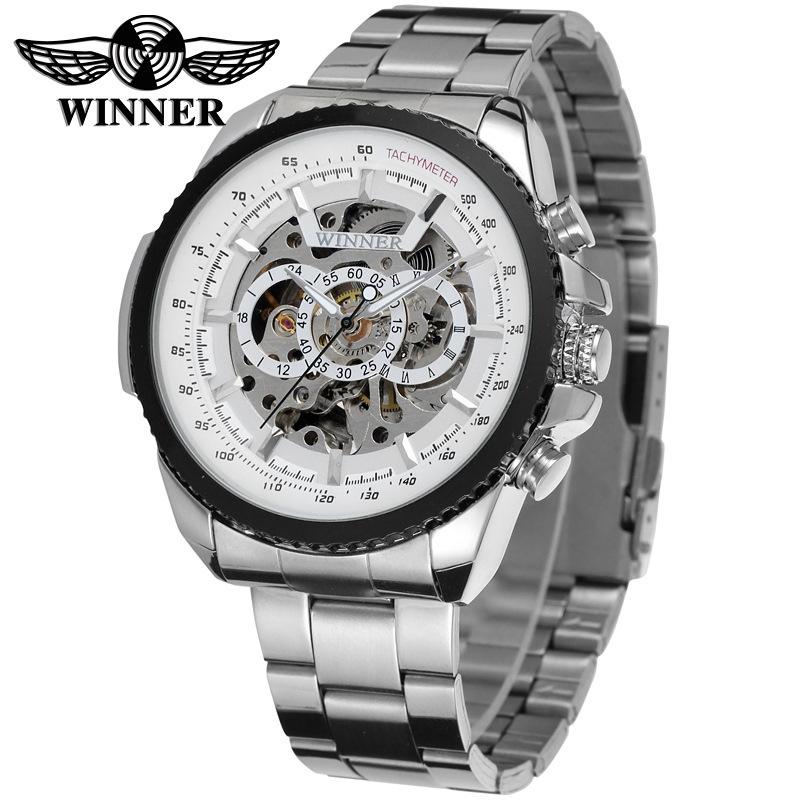 Ganador hombres de moda casual reloj hueco movimiento mecánico gran dial reloj de oro reloj mecánico automático 428