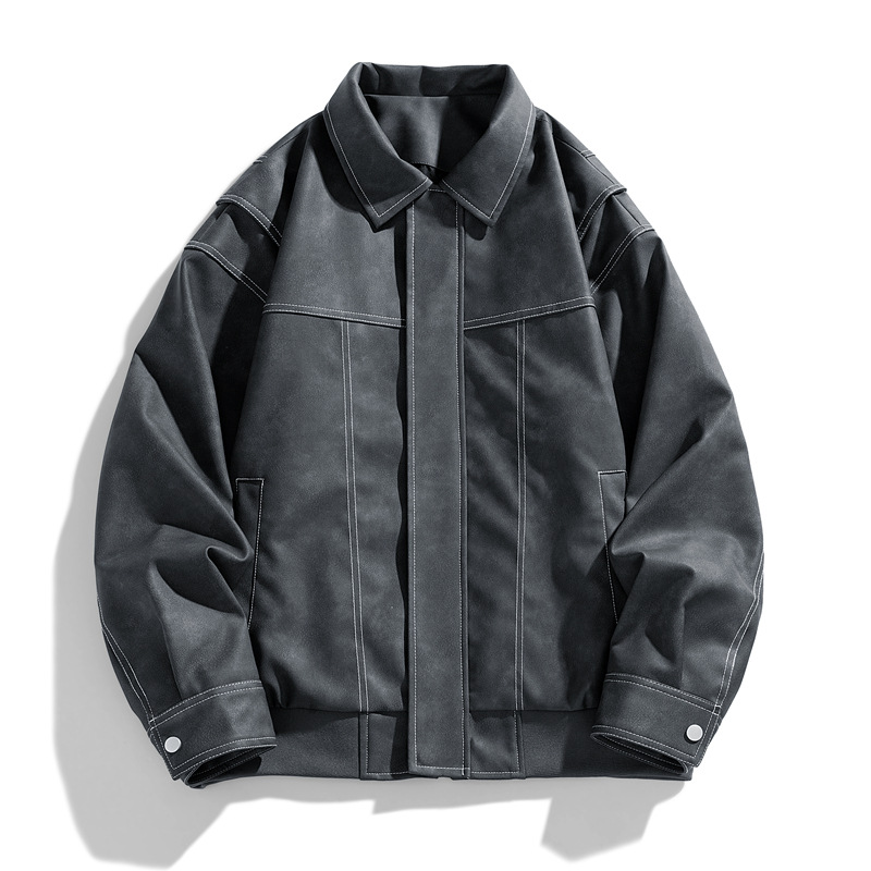 Men's Clothing Retro Lapel Leather Jacket Men Couple Snowflake Velvet Fabric Leather Jacket Men_voghion.com