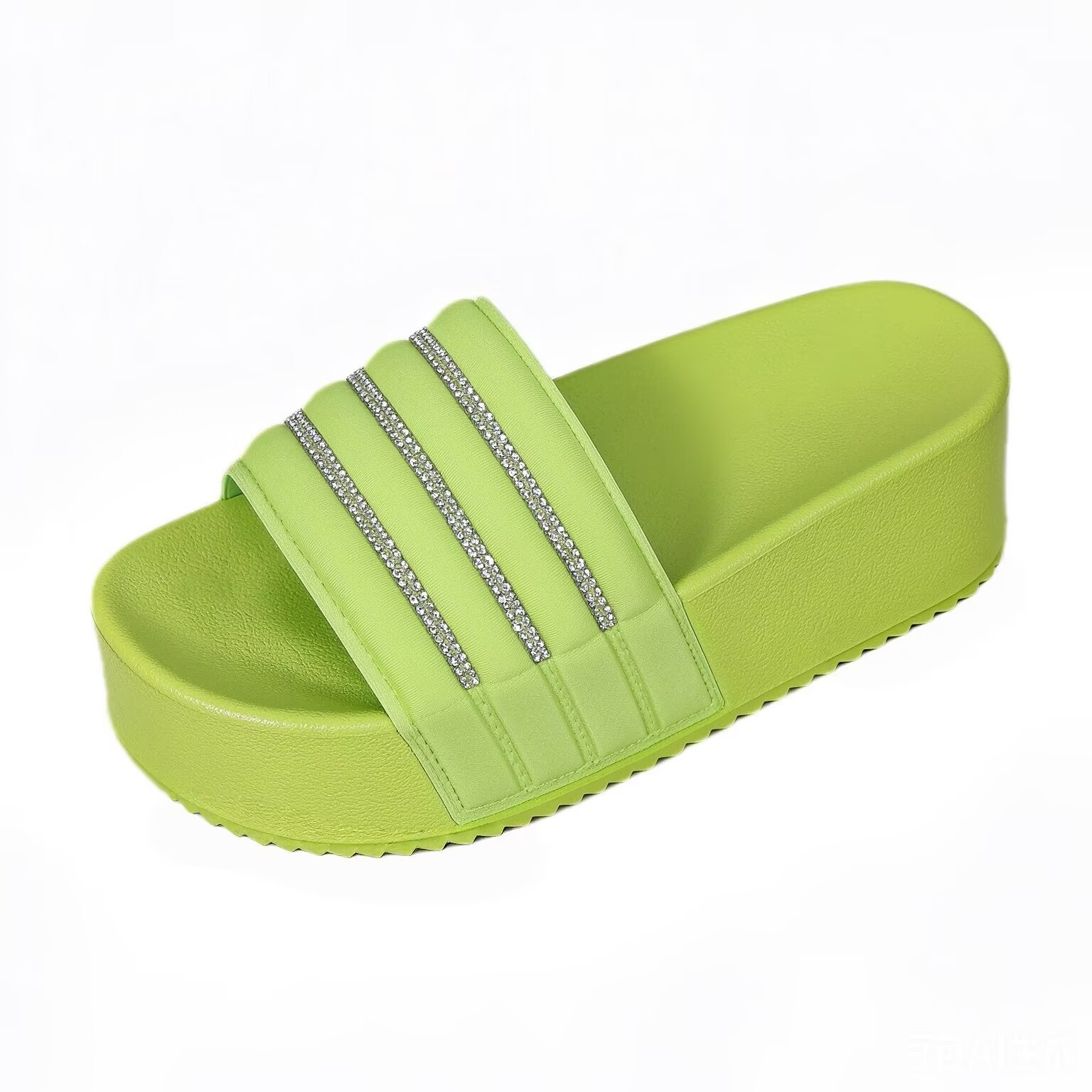 Sandalias Suecas de Cuña con Pedrería de Tela y PVC para Exteriores