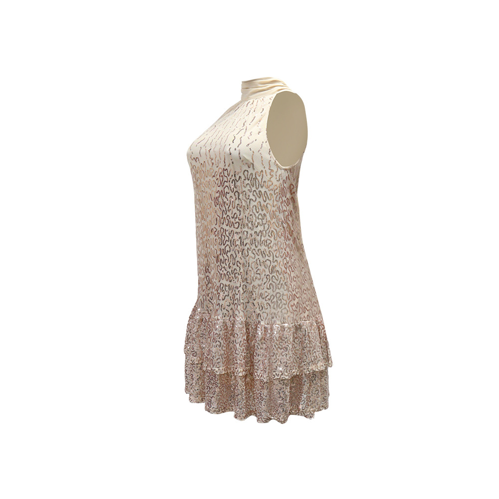 Sparkle & Shine: Women's Sleeveless Round Neck Sequin Party Dress For Casual Outings And Night Out_ecoleips.com