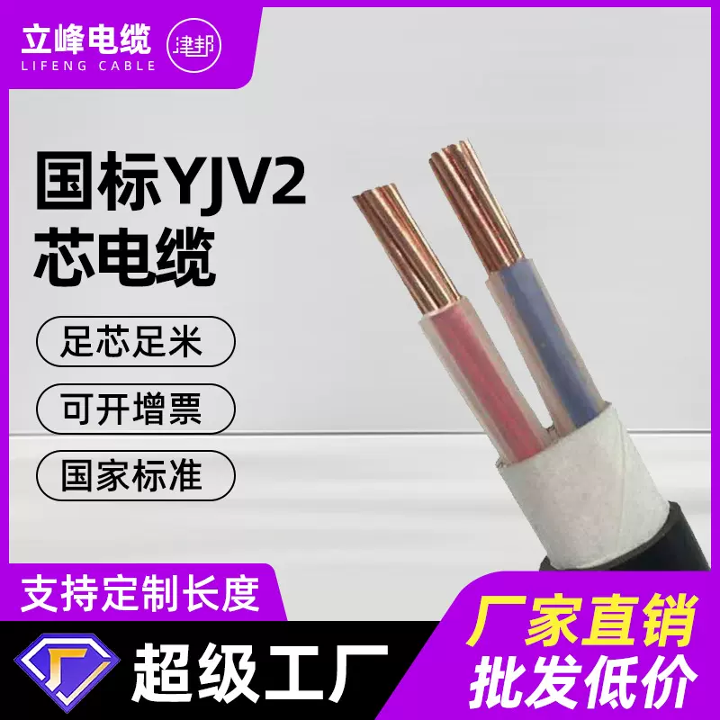 国标电线YJV2芯铜芯电缆4610162535平方家用低压电缆线铜缆电力线