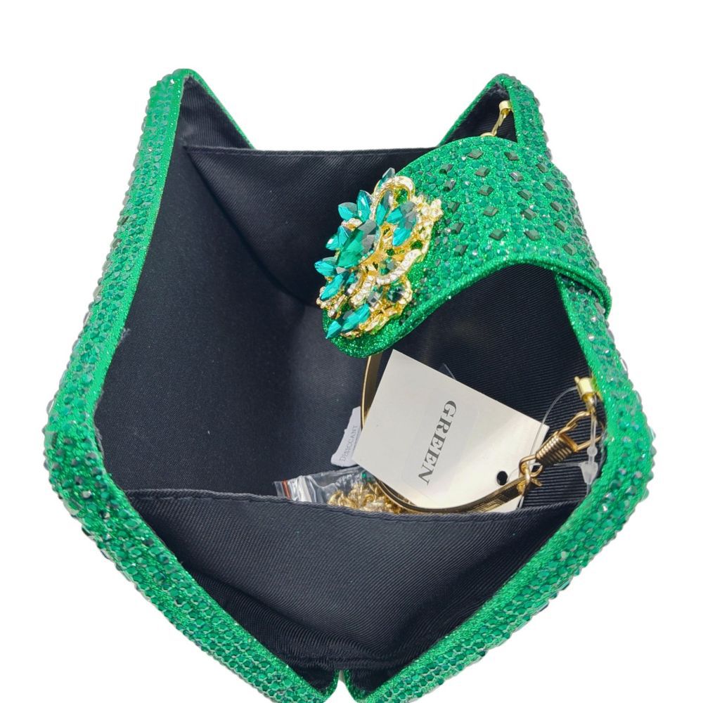 Túi clutch nữ đính đá pha lê dự tiệc sang trọng 19×13.5×4 cm — sâm panh