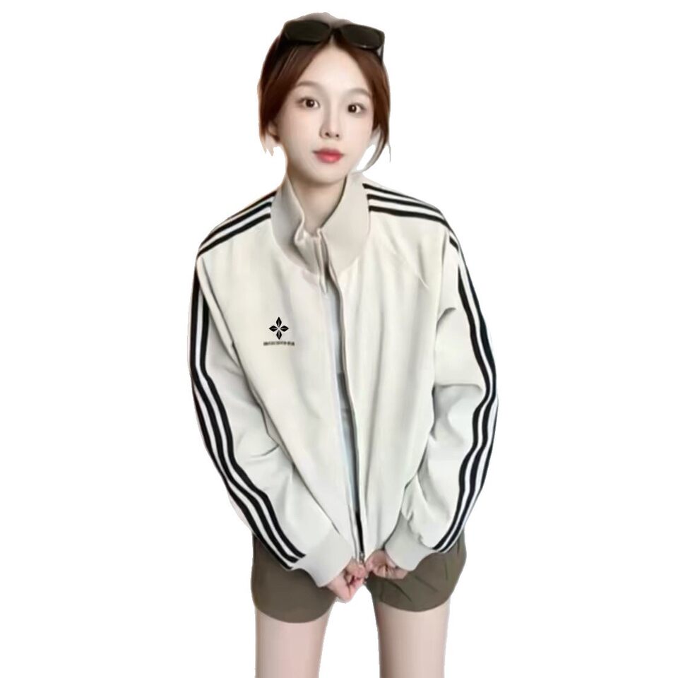 Áo khoác jacket nữ dáng rộng cổ đứng tay dài kiểu bóng chày — Màu be, Màu cà phê, Màu nâu, màu đen
