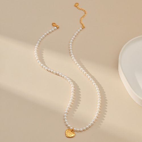 French Pearl Bead Chain Necklace with Elegant and Luxurious Feel, Heart Pendant Plated with 18K Real Gold, Colorfast and Sweet Jewelry