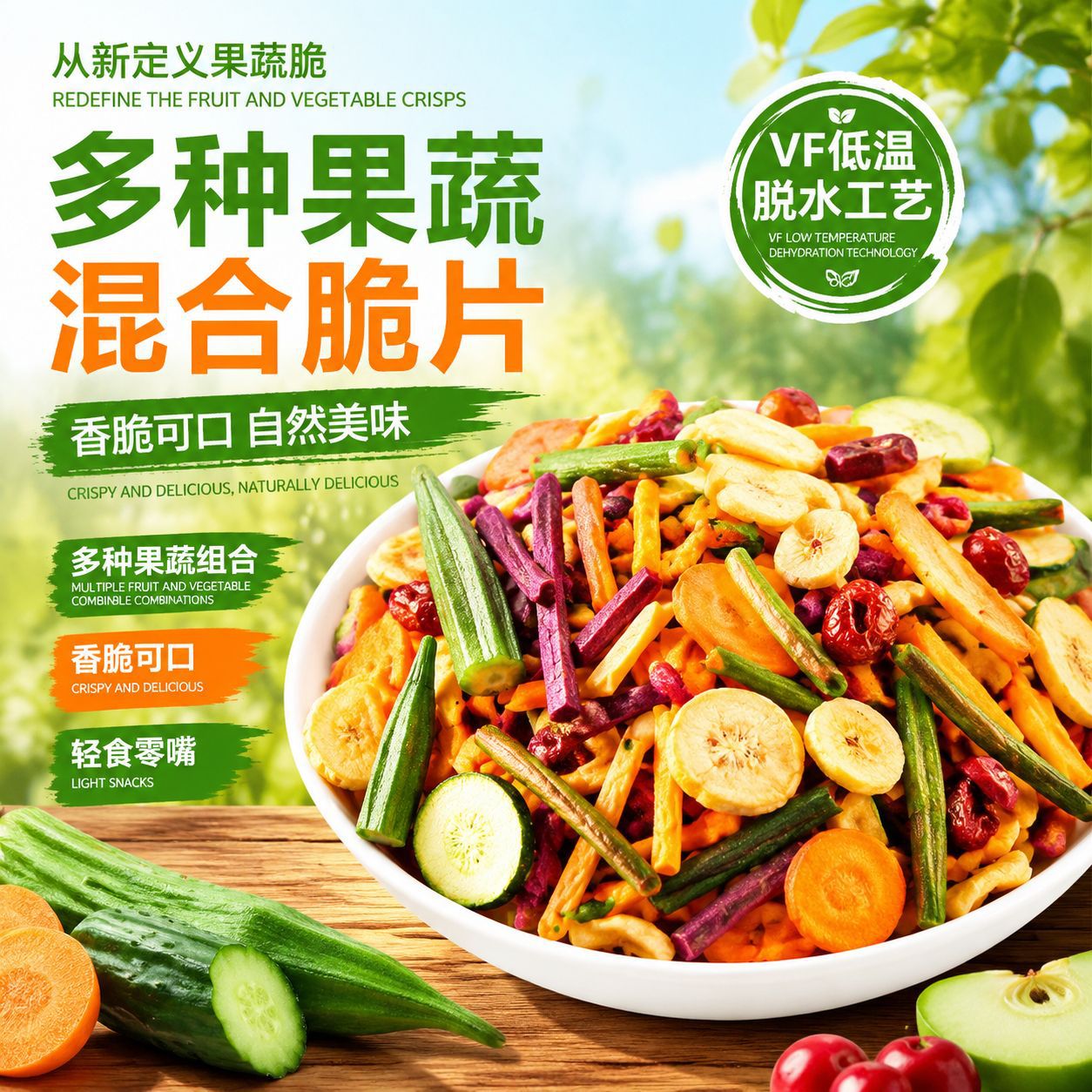 综合果蔬干什锦果蔬脆香菇脆秋葵蜜饯网红零食一件代发苹果冻干