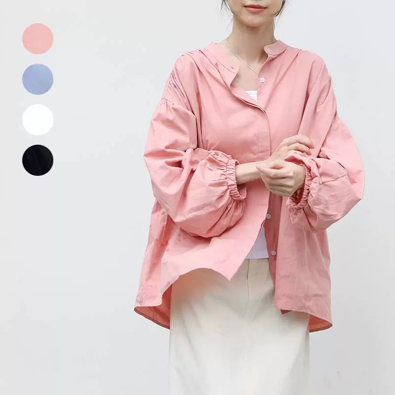 Летняя минималистская женская рубашка с рукавами фонаря