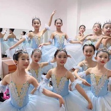 儿童专业芭蕾舞裙浅蓝色芭蕾长纱软纱裙舞台演出TUTU裙表演练功服