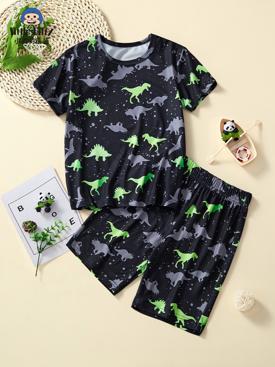 2025 summer new boys short sleeve suit cartoon optimized T-shirt comfortable casual dinosaur pattern factory generation
