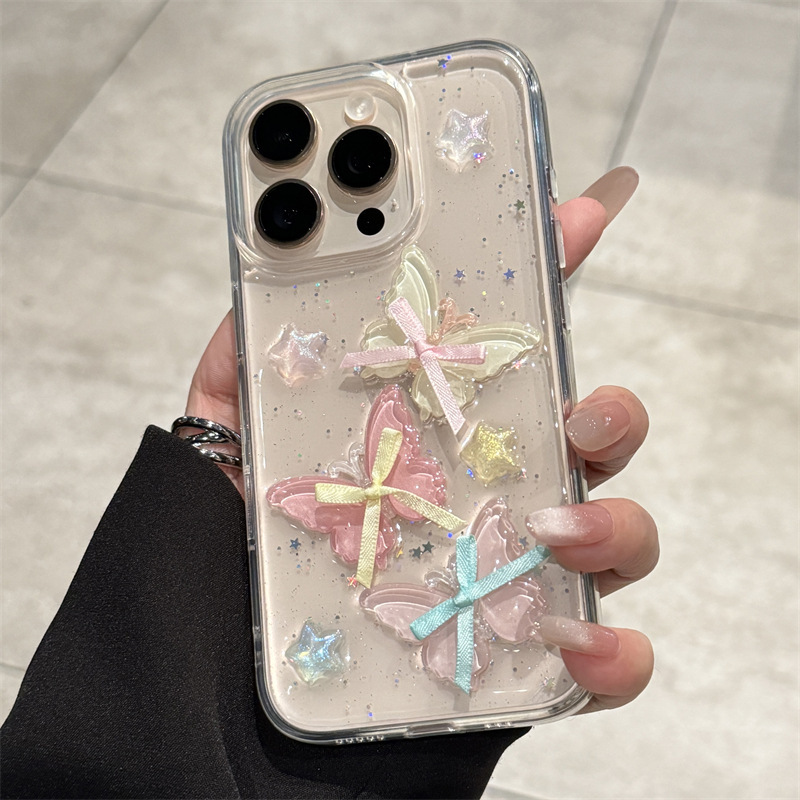 Ins Advanced Sense Three-Dimensional Color Star Butterfly for iphone16promax Apple 1514pro Transparent