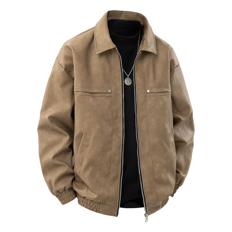 包邮美式飞行员机车皮衣夹克男春季宽松休闲男士痞帅百搭复古翻领