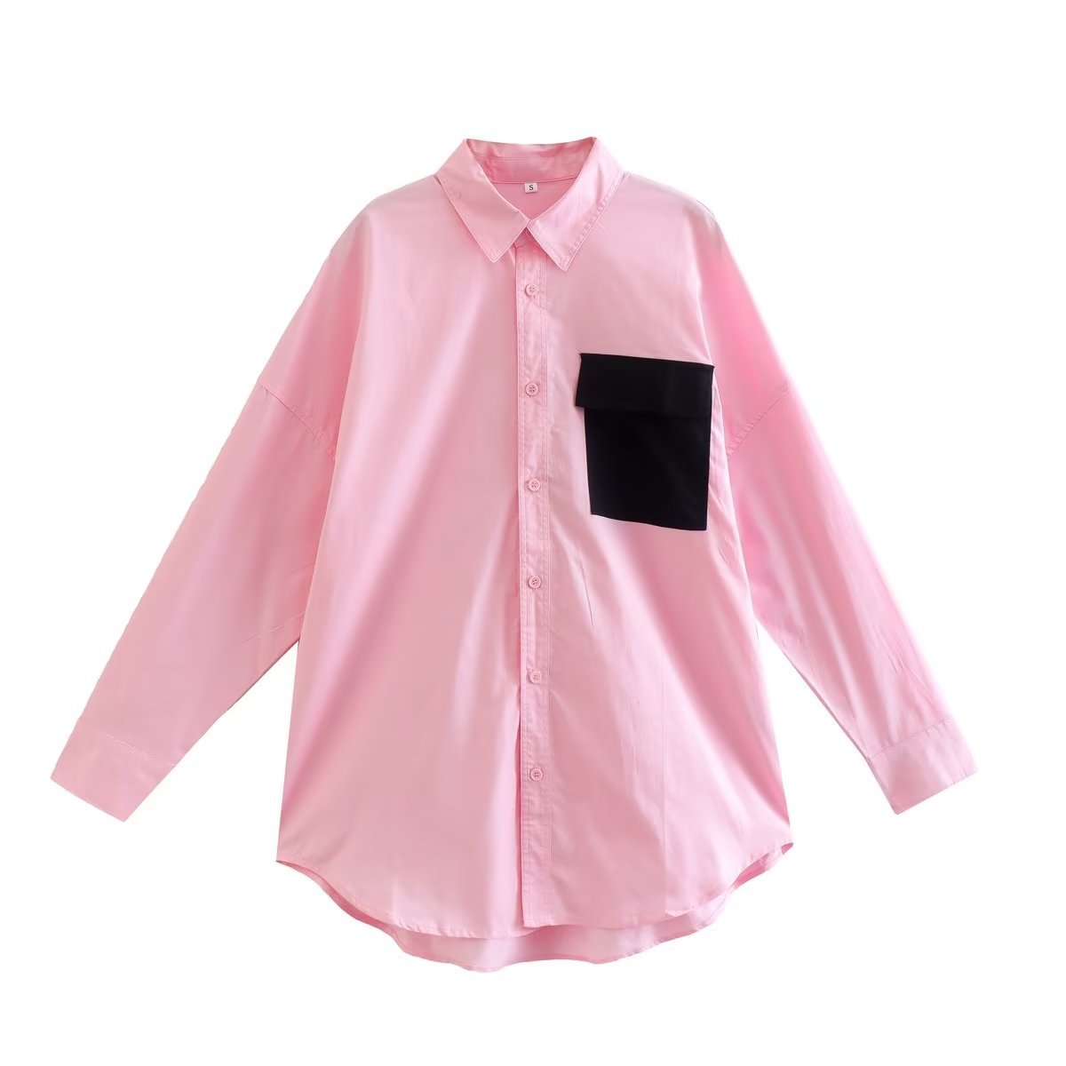 lapel loose long-sleeved contrast color stitching pocket shirt NSYXB137082