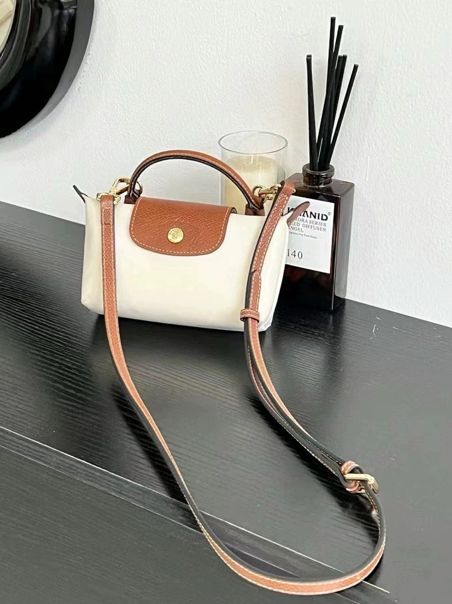 Adjustable Leather Shoulder Strap (longcham mini style) — Cognac/Black/Graphite, Gold Buckle