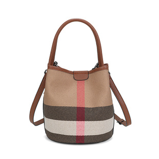 2025 New High-end Sense Plaid Genuine Leather Bucket Bag Mother Bag Fashionable All-match Women's Bag Portable Shoulder Crossbody Bag