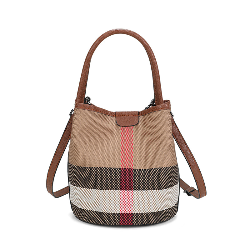 2026 Hot-Selling Plaid Genuine Leather Bucket Bag Set, Fashionable Versatile Women's Handbag, Shoulder Bag, Crossbody Bag Factory