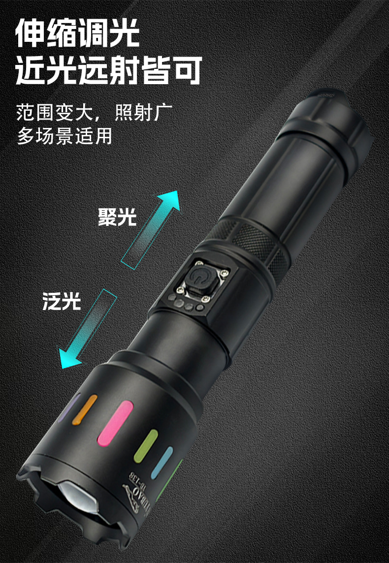 Yuba Led Strong Light Flashlight Long Battery Life Ultra-Bright White Laser Zoom Rechargeable Home Outdoor Long-Range Patrol