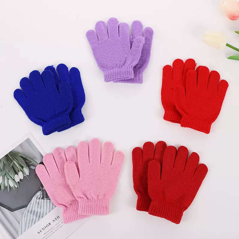 工厂直销冬季保暖儿童手套纯色针织男童女童滑雪手套儿童